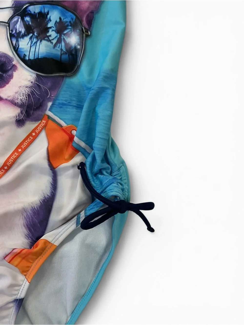Justice Store Girls Turquoise Dog Graphic One-Piece Swimsuit with Navy Straps